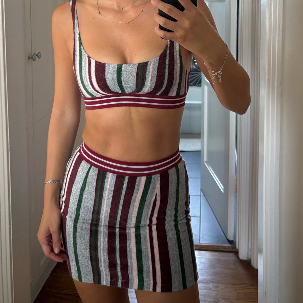 Striped Two-Piece skirt crop top terry cloth women’s striped set XS